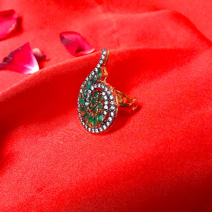 Green Stone Zircon Spiral Ring
